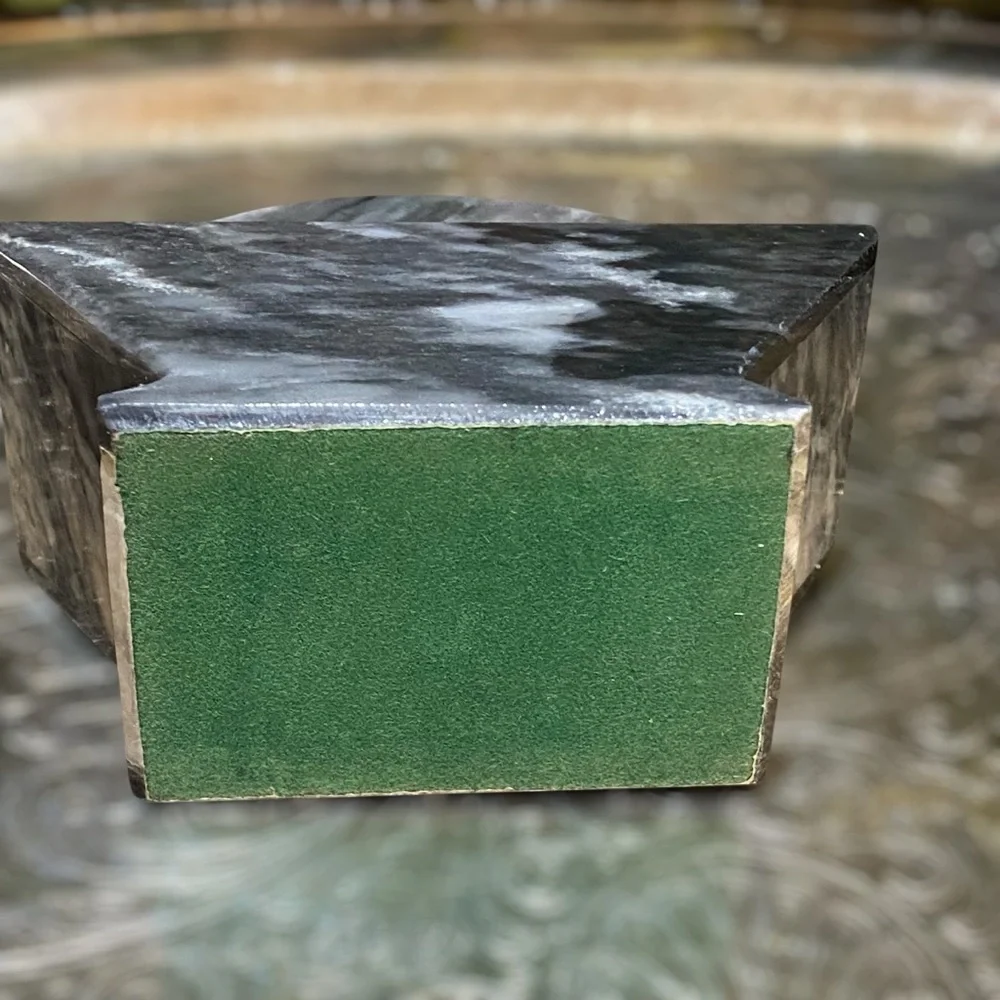 Vintage Set 6 Marble Natural Stone Coasters with Matching Holder Black Gray